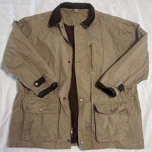 Vintage Canvas Men’s Chore Jacket with Leather Trim
